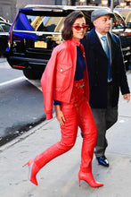 Load image into Gallery viewer, Women's new red color leather jacket. Real Soft Sheepskin Bomber Leather Jacket.