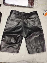 Load image into Gallery viewer, Men's Black Six Pockets leather Shorts. 2024 Real Soft Sheepskin leather Shorts.