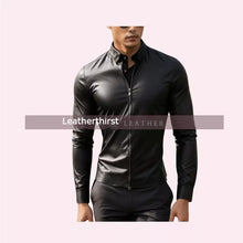 Load image into Gallery viewer, New black leather collar T-shirt for men & boys. 100% genuine soft leather jacket.