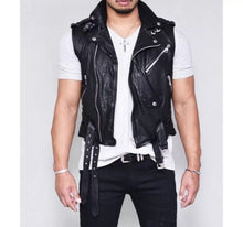 Load image into Gallery viewer, Smart mens best black leather vest for motorcycle. Real Soft Leather Biker Vest.
