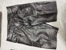 Load image into Gallery viewer, Men's Black Six Pockets leather Shorts. 2024 Real Soft Sheepskin leather Shorts.