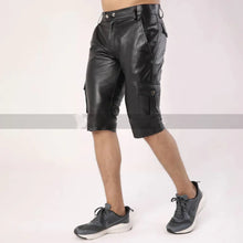 Load image into Gallery viewer, New Men's Black Six Pockets leather Shorts. Real Soft Sheepskin leather Shorts.