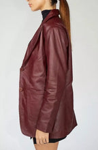 Load image into Gallery viewer, Women's Vintage Burgundy Leather Coat. Real Soft Sheep Skin Leather Overcoat.