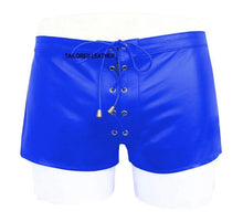 Load image into Gallery viewer, Men's Blue Laced Leather Shorts. Real Soft Sheepskin Breathable leather Shorts.
