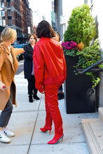 Load image into Gallery viewer, Women's new red color leather jacket. Real Soft Sheepskin Bomber Leather Jacket.