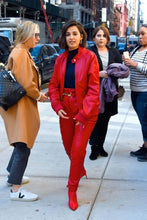 Load image into Gallery viewer, Women's new red color leather jacket. Real Soft Sheepskin Bomber Leather Jacket.