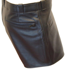 Load image into Gallery viewer, Men's New Black leather Shorts. Real Soft Sheepskin Belted Biker leather Shorts.