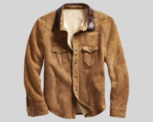 Load image into Gallery viewer, Men's Tan Brown Biker Suede Leather Shirt. Genuine Sheepskin leather | Fur Lining