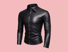 Load image into Gallery viewer, New Men's & Boys Black Leather Full Sleeves T-Shirt. Real Soft Lambskin Jacket.