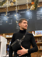 Load image into Gallery viewer, New Black leather crossbody belt bag. Hip Purse Crossbody Zip Real Sheep Leather