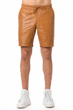 Load image into Gallery viewer, Mens Stylish leather Shorts. Real Soft Sheepskin Beige color Smart leather Shorts.