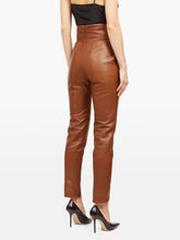 Load image into Gallery viewer, Women's New Brown Cropped Leather Pants. Real Soft Lambskin Biker Leather Pant.