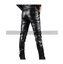 Load image into Gallery viewer, Men's New Motorcycle Leather Pant. Real Soft Lambskin Side Lace Black Biker Pant.