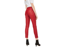 Load image into Gallery viewer, Women's Red Lace Up Capri Leather Pants. Real Soft Sheepskin Biker Leather Pant.