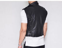 Load image into Gallery viewer, Smart mens best black leather vest for motorcycle. Real Soft Leather Biker Vest.