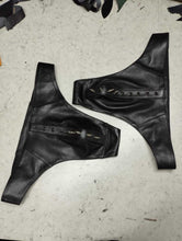 Load image into Gallery viewer, A pair of two Men's Studded Black Thong Jocks. Real Soft Sheepskin Leather Brief