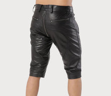 Load image into Gallery viewer, New Mens Black Zipper leather Shorts. Real Soft Sheepskin leather Bermuda Shorts.