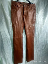 Load image into Gallery viewer, Mens New Brown Color Premium Leather Pant. Real Soft Lambskin Biker Leather Pant.