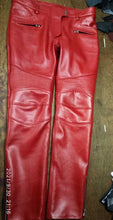 Load image into Gallery viewer, Men's Red Quilted Biker Leather Pant. Real Soft Sheepskin Designer Leather Pant.