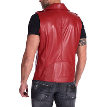 Load image into Gallery viewer, Smart mens best Red leather vest for motorcycle. Real Soft Leather Biker Vests.