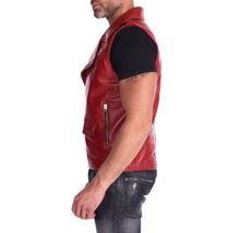 Load image into Gallery viewer, Smart mens best Red leather vest for motorcycle. Real Soft Leather Biker Vests.