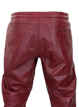Load image into Gallery viewer, Mens Leather Maroon Lambskin Sweat Pants. Handmade Soft Leather Joggers trousers