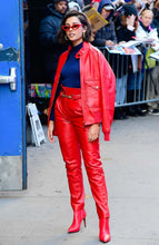 Load image into Gallery viewer, Women's new red color leather jacket. Real Soft Sheepskin Bomber Leather Jacket.