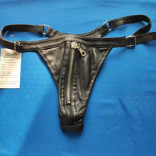 Load image into Gallery viewer, A pair of 2 Mens Black Double Layered Thong Jock. Real Soft Leather Jockstrap 34