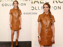 Load image into Gallery viewer, Womens Genuine Crop Body Con Leather Dress. Brown Sheepskin Leather Shirt Dress.