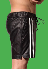 Load image into Gallery viewer, New Black biker leather shorts for mens. Real soft sheepskin breathable leather.