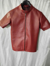 Load image into Gallery viewer, Mens & Boys Red Biker Leather T-Shirt. Real Soft Lambskin Casual Leather T-Shirt