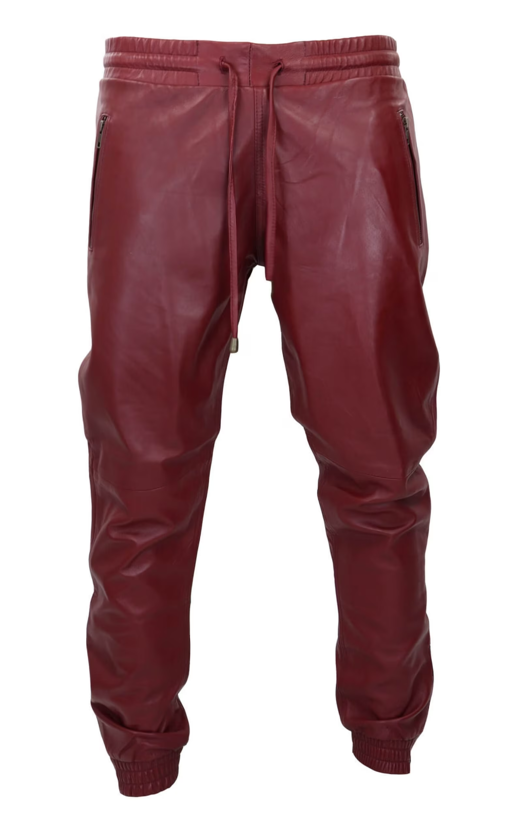 Mens Leather Maroon Lambskin Sweat Pants. Handmade Soft Leather Jogger leatherthirst