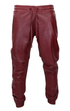 Load image into Gallery viewer, Mens Leather Maroon Lambskin Sweat Pants. Handmade Soft Leather Joggers trousers