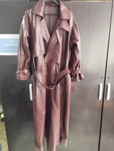 Load image into Gallery viewer, Women's New Burgundy Trench Leather Coat. Real Soft Lambskin Leather Trench Coat