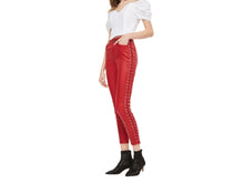 Load image into Gallery viewer, Women's Red Lace Up Capri Leather Pants. Real Soft Sheepskin Biker Leather Pant.