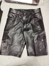 Load image into Gallery viewer, Men's Black Six Pockets leather Shorts. 2024 Real Soft Sheepskin leather Shorts.