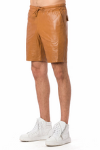 Load image into Gallery viewer, Mens Stylish leather Shorts. Real Soft Sheepskin Beige color Smart leather Shorts.