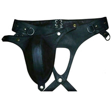 Load image into Gallery viewer, A pair of two Men's Black Pouched Thong Jock. Real Leather Breathable Jockstraps.