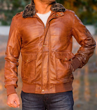 Load image into Gallery viewer, Men's Fur Collared Motorcycle Leather jacket. 2023 Real Sheep Skin Biker Jacket.
