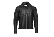 Load image into Gallery viewer, Men's & Boys Black Leather T-Shirt. Real Soft Lambskin Lace-Up Leather T-Shirt.