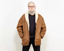 Load image into Gallery viewer, Men's B-3 Brown Shearling Vintage Leather Jacket. Real Sheepskin Coat Real Fur.