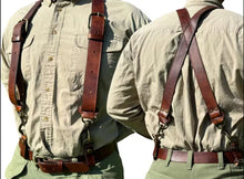Load image into Gallery viewer, Men's New Brown Leather Suspender Belt| Genuine Cowhide Adjustable Chest Belt XL