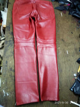 Load image into Gallery viewer, Men's Red Quilted Biker Leather Pant. Real Soft Sheepskin Designer Leather Pant.
