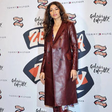 Load image into Gallery viewer, Women's New Trench Leather coat. Real Soft Lambskin Leather. Burgundy Long Coat.