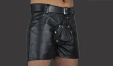 Load image into Gallery viewer, Brand New Men's Black Leather Shorts. Real Soft Sheepskin leather LGBTQ Shorts.