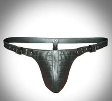 Load image into Gallery viewer, A pair of two Men's Black Double Layered Thong Jock. Real Leather Jockstraps.
