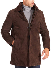 Load image into Gallery viewer, Mens New Dark Brown Suede Leather Trench Coat. Real Soft Lambskin leather Jacket