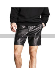 Load image into Gallery viewer, New Black biker leather shorts for mens. Real soft sheepskin leather shorts. 34