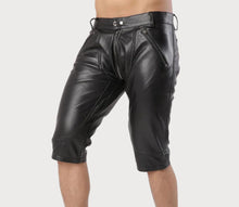 Load image into Gallery viewer, New Mens Black Zipper leather Shorts. Real Soft Sheepskin leather Bermuda Shorts.