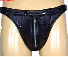 Load image into Gallery viewer, A pair of two Men's Black Leather Thong Jock. Real Leather Breathable Jockstraps
